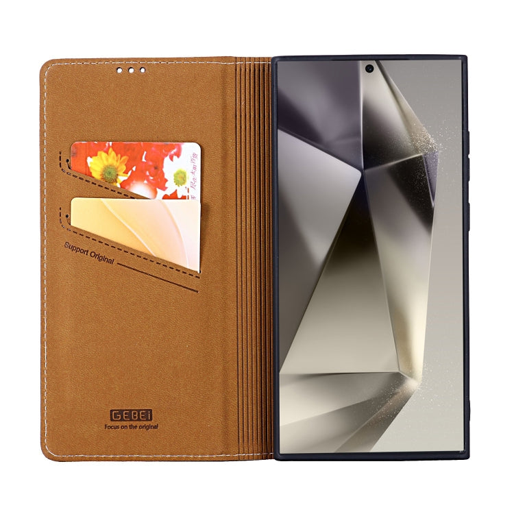 For Galaxy S24 Ultra 5G GEBEI Top-grain Horizontal Flip Leather Phone Case(Brown)