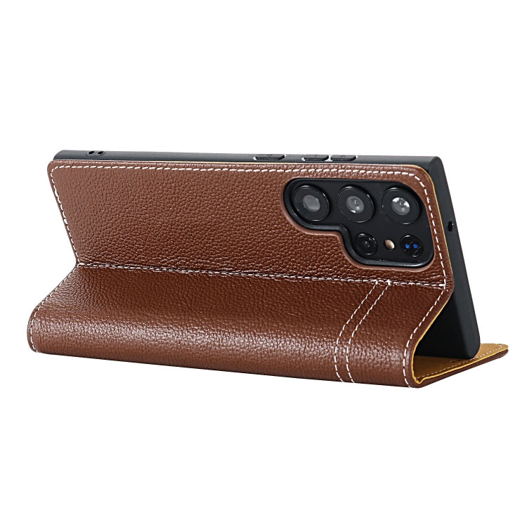 For Galaxy S24 Ultra 5G GEBEI Top-grain Horizontal Flip Leather Phone Case(Brown)
