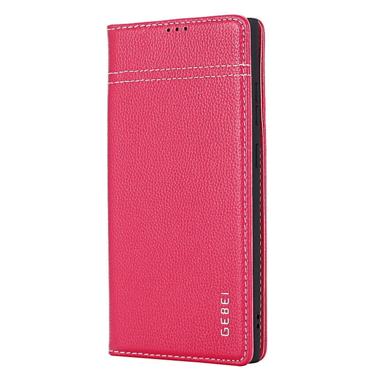 Pour Samsung Galaxy S24 Ultra 5G GEBEI Étui de téléphone en cuir pleine fleur à rabat horizontal (Rose Rouge)