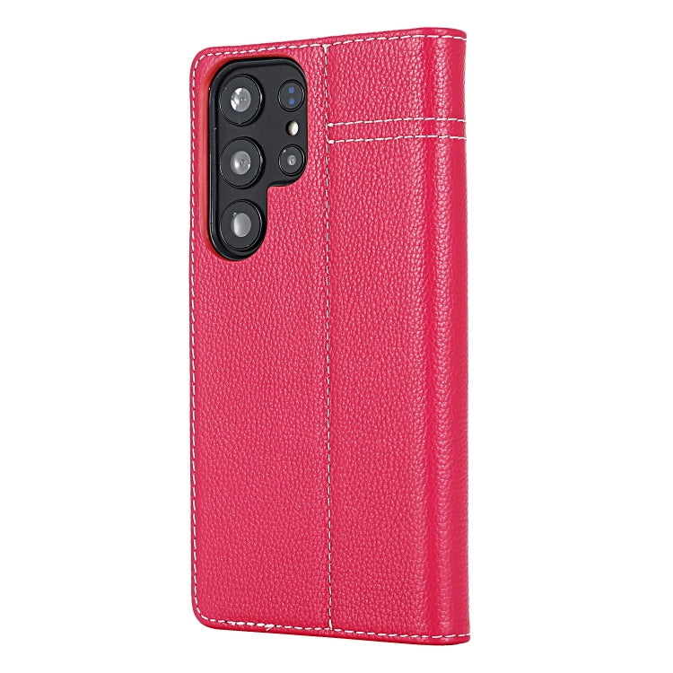 Pour Samsung Galaxy S24 Ultra 5G GEBEI Étui de téléphone en cuir pleine fleur à rabat horizontal (Rose Rouge)