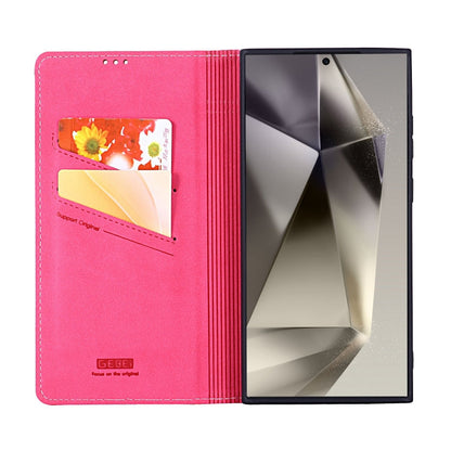 Pour Samsung Galaxy S24 Ultra 5G GEBEI Étui de téléphone en cuir pleine fleur à rabat horizontal (Rose Rouge)