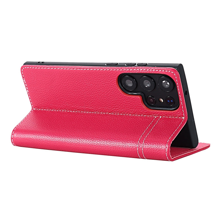 Pour Samsung Galaxy S24 Ultra 5G GEBEI Étui de téléphone en cuir pleine fleur à rabat horizontal (Rose Rouge)