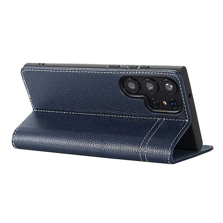 For Galaxy S24 Ultra 5G GEBEI Top-grain Horizontal Flip Leather Phone Case(Blue)