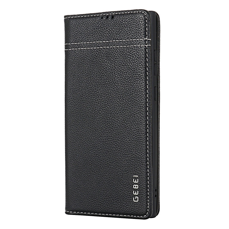 For Galaxy S24 Ultra 5G GEBEI Top-grain Horizontal Flip Leather Phone Case(Black)