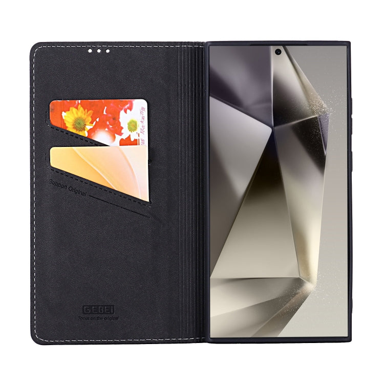 For Galaxy S24 Ultra 5G GEBEI Top-grain Horizontal Flip Leather Phone Case(Black)