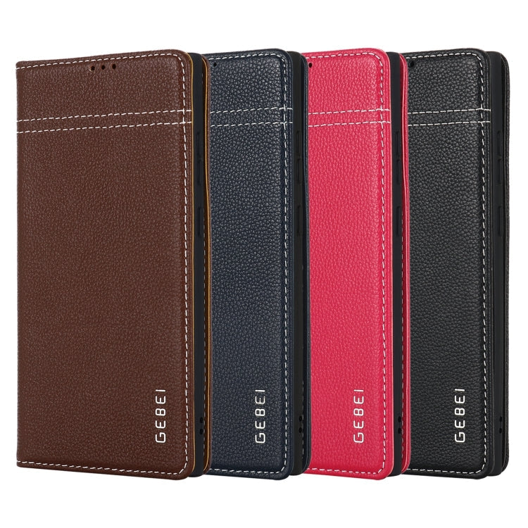 For Galaxy S24 5G GEBEI Top-grain Horizontal Flip Leather Phone Case(Black)