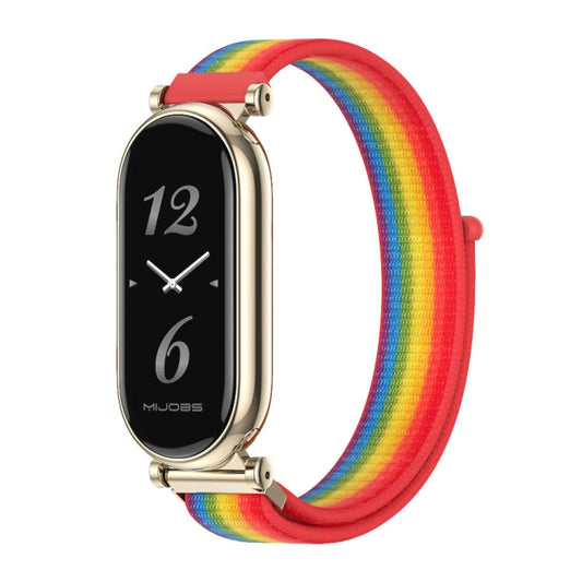 For Xiaomi Smart Band 10 / 9 / 8 Mijobs GT4 Breathable Nylon Loop Watch Band(Rainbow Light Gold)