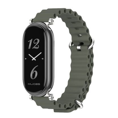 For Xiaomi Smart Band 10 / 9 / 8 Mijobs GT4 Marine Silicone Breathable Watch Band(Khaki Green Silver)