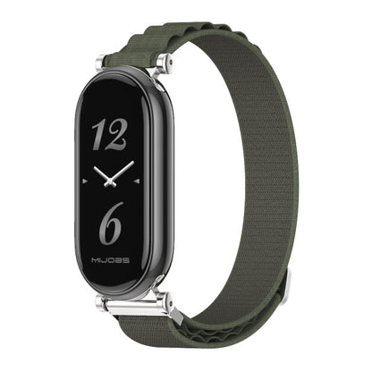 Pour Xiaomi Smart Band 10 / 9 / 8 Mijobs GT4 Bracelet de montre en nylon respirant (Vert armée argenté)