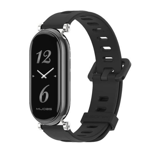 Pour le bracelet de montre en silicone Mijobs GT4 à trou plat pour Xiaomi Smart Band 10 / 9 / 8 (Noir Argent)