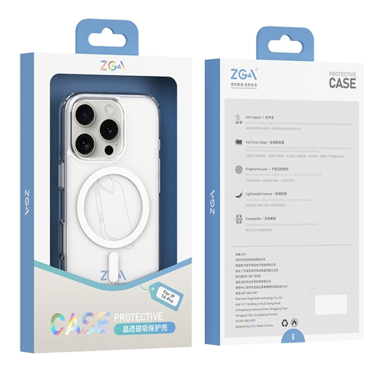 For iPhone 16 ZGA Magsafe Clear PC Hybrid TPU Phone Case(Transparent)