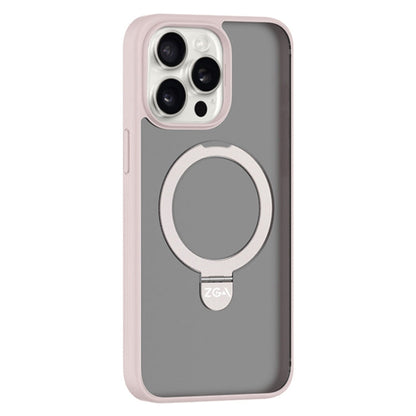 For iPhone 15 Pro Max ZGA Magsafe Holder PC Hybrid TPU Phone Case(Pink)