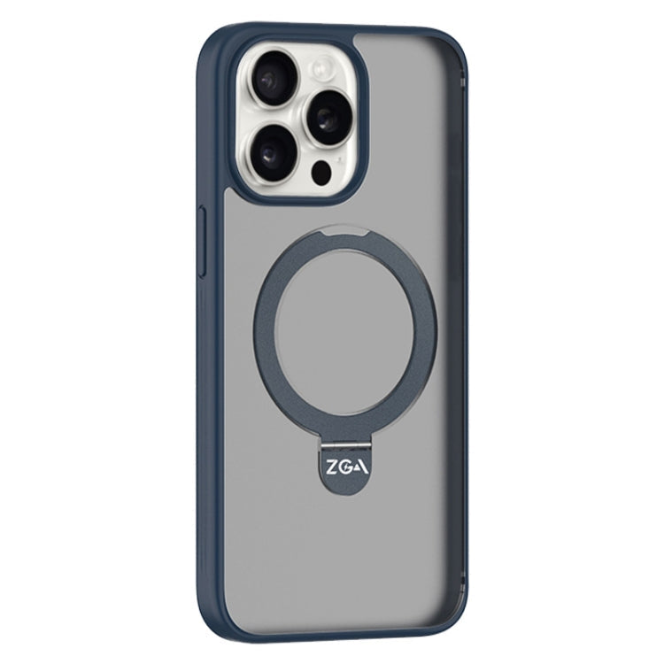 For iPhone 15 Pro Max ZGA Magsafe Holder PC Hybrid TPU Phone Case(Blue)