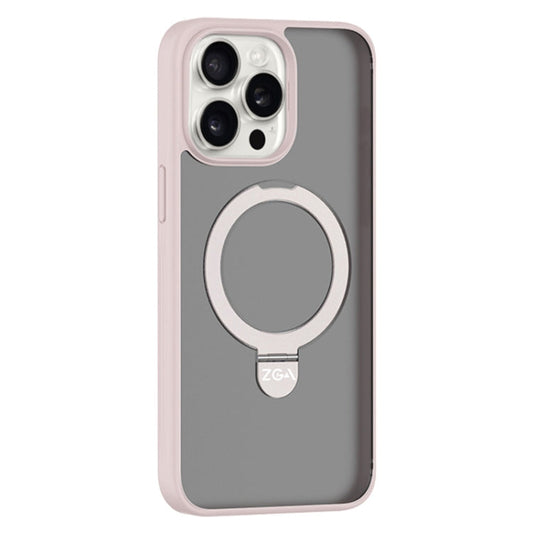 For iPhone 15 Pro ZGA Magsafe Holder PC Hybrid TPU Phone Case(Pink)