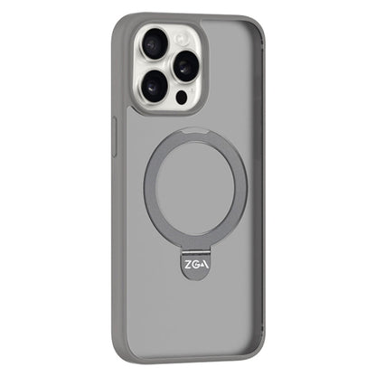For iPhone 15 Pro ZGA Magsafe Holder PC Hybrid TPU Phone Case(Grey)