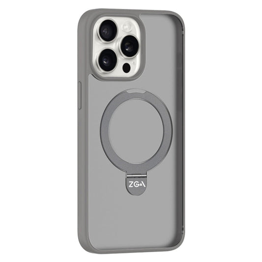 For iPhone 15 Pro ZGA Magsafe Holder PC Hybrid TPU Phone Case(Grey)