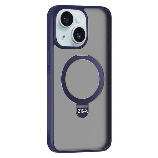 For iPhone 15 Plus ZGA Magsafe Holder PC Hybrid TPU Phone Case(Purple)