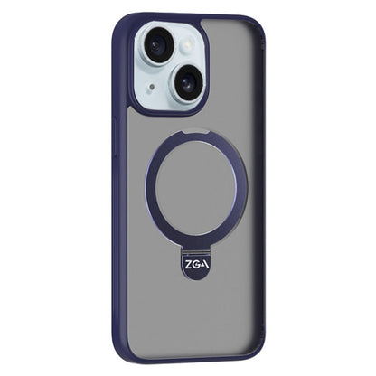 For iPhone 15 ZGA Magsafe Holder PC Hybrid TPU Phone Case(Purple)