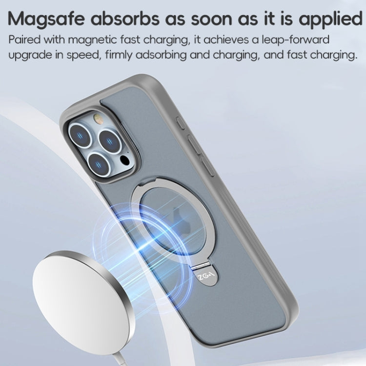 For iPhone 15 ZGA Magsafe Holder PC Hybrid TPU Phone Case(Grey)
