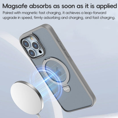 For iPhone 15 Pro ZGA Magsafe Holder PC Hybrid TPU Phone Case(Grey)