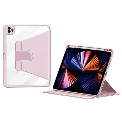Pour iPad Pro 12.9 2022/2021/2020 ZGA Étui intelligent en cuir à triple pliage et rotation à 360 degrés pour tablette (Rose)