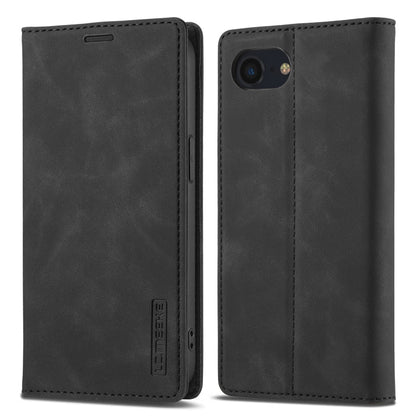 For iPhone 17e / 16e LC.IMEEKE Strong Magnetism Microfiber Leather Phone Case(Black)