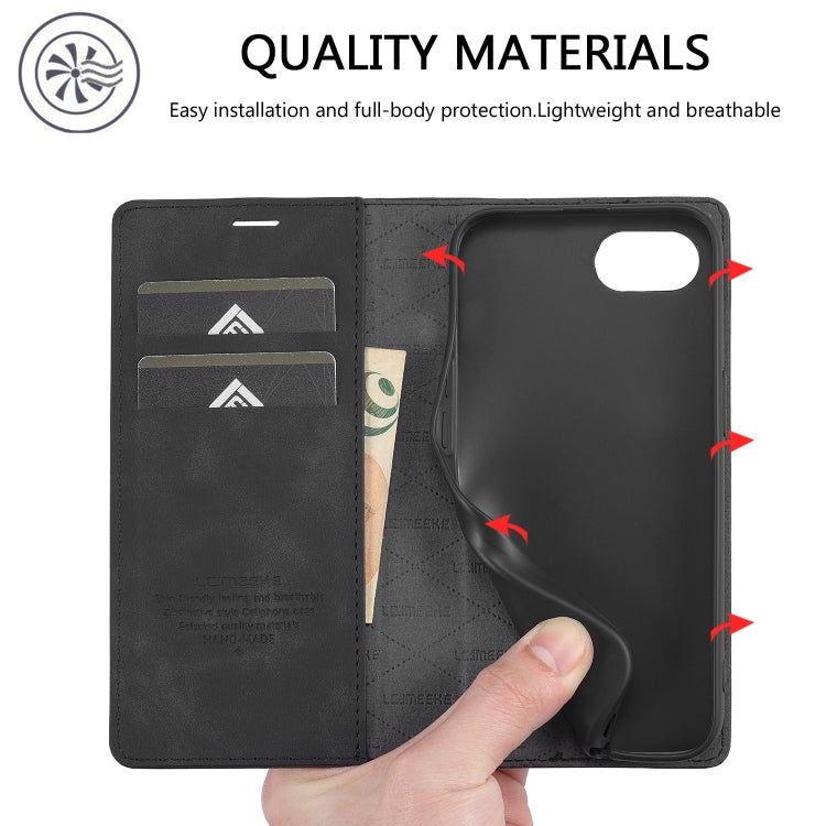 For iPhone 17e / 16e LC.IMEEKE Strong Magnetism Microfiber Leather Phone Case(Black)