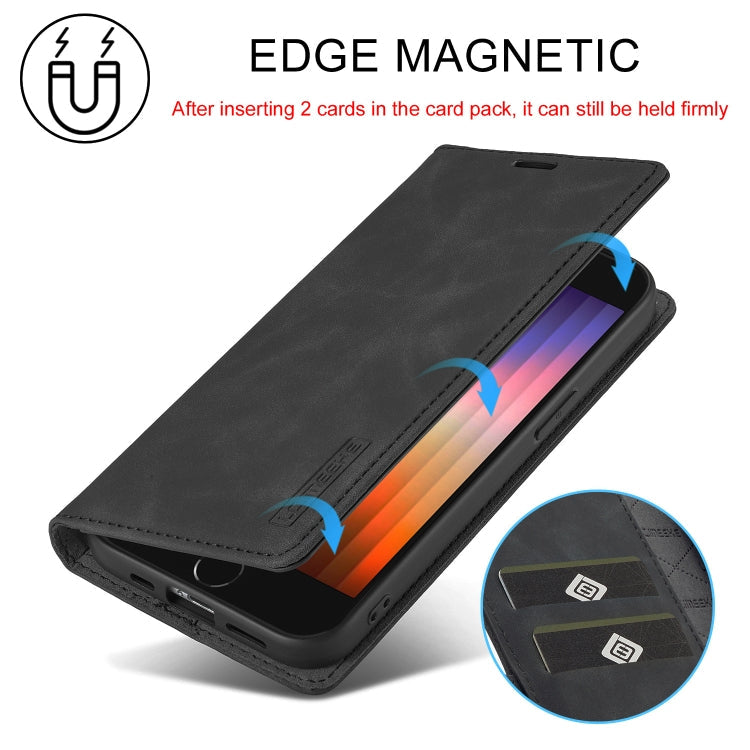 For iPhone 17e / 16e LC.IMEEKE Strong Magnetism Microfiber Leather Phone Case(Black)