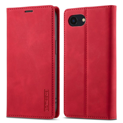 For iPhone 17e / 16e LC.IMEEKE Strong Magnetism Microfiber Leather Phone Case(Red)