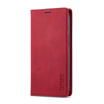 For iPhone 17e / 16e LC.IMEEKE Strong Magnetism Microfiber Leather Phone Case(Red)