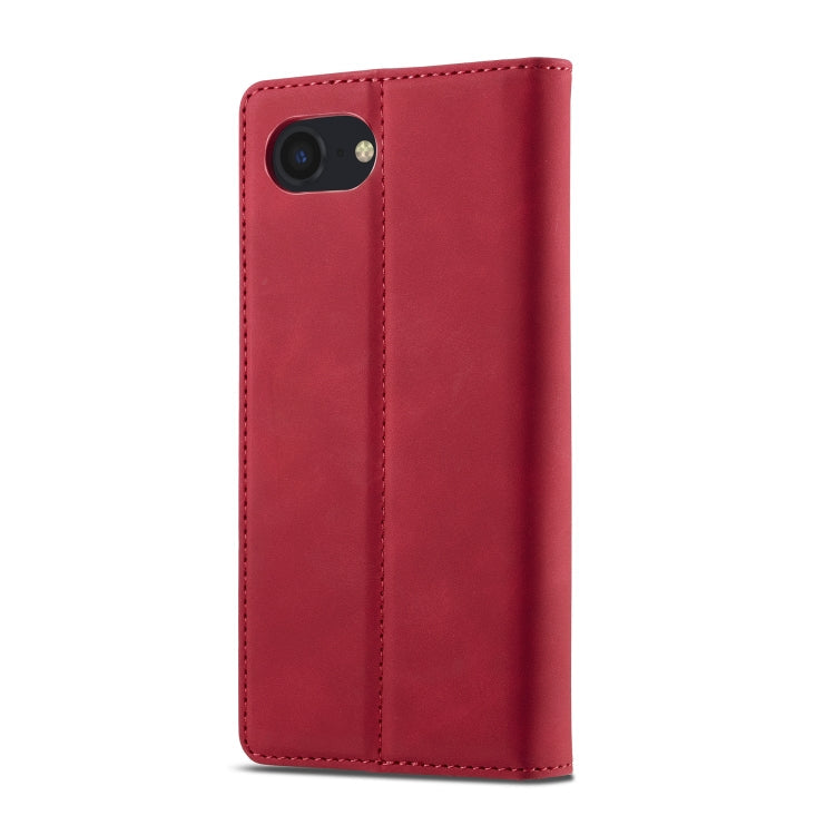 For iPhone 17e / 16e LC.IMEEKE Strong Magnetism Microfiber Leather Phone Case(Red)