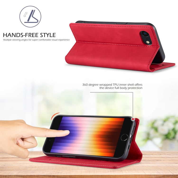 For iPhone 17e / 16e LC.IMEEKE Strong Magnetism Microfiber Leather Phone Case(Red)
