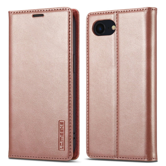 For iPhone 17e / 16e LC.IMEEKE Strong Magnetism Microfiber Leather Phone Case(Rose Gold)