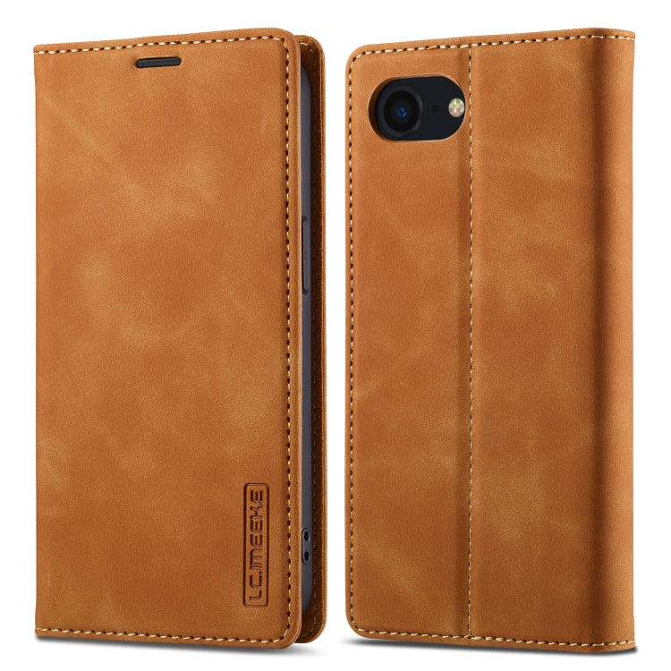 For iPhone 17e / 16e LC.IMEEKE Strong Magnetism Microfiber Leather Phone Case(Brown)