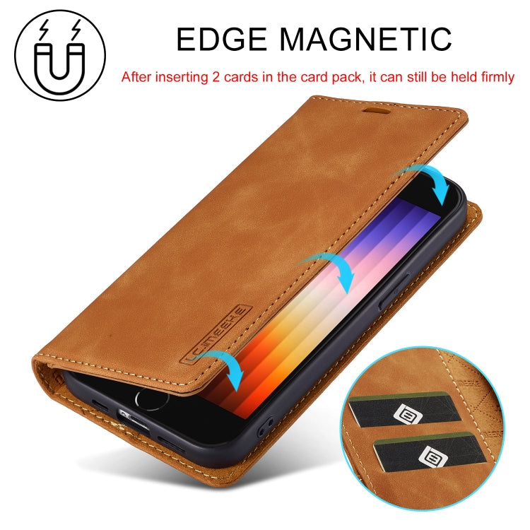 For iPhone 17e / 16e LC.IMEEKE Strong Magnetism Microfiber Leather Phone Case(Brown)