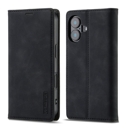 For iPhone 16 LC.IMEEKE Strong Magnetism Microfiber Leather Phone Case(Black)
