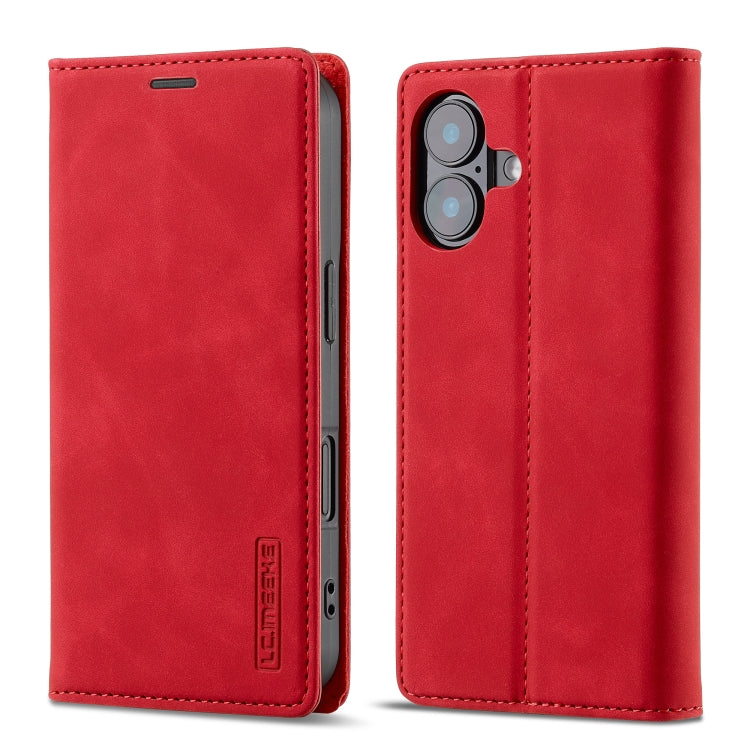 For iPhone 16 LC.IMEEKE Strong Magnetism Microfiber Leather Phone Case(Red)