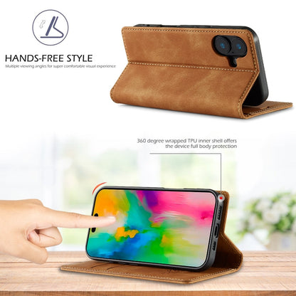 For iPhone 16 LC.IMEEKE Strong Magnetism Microfiber Leather Phone Case(Brown)