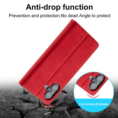 For iPhone 16 Plus LC.IMEEKE Strong Magnetism Microfiber Leather Phone Case(Red)