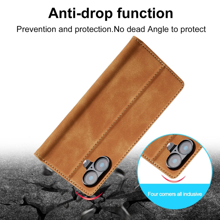 Pour iPhone 16 Plus LC.IMEEKE Étui de Téléphone en Cuir Microfibre à Fort Magnétisme (Marron)