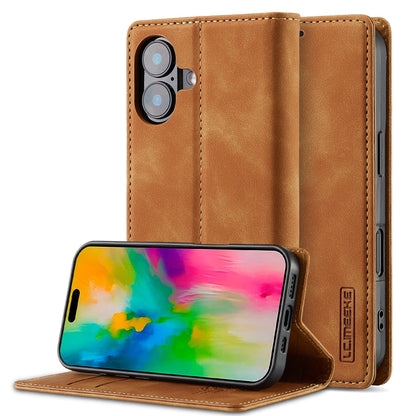 Pour iPhone 16 Plus LC.IMEEKE Étui de Téléphone en Cuir Microfibre à Fort Magnétisme (Marron)
