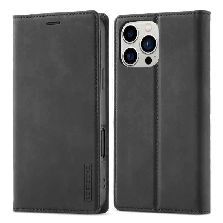 Pour iPhone 16 Pro Étui de téléphone en cuir microfibre à fort magnétisme LC.IMEEKE (noir)