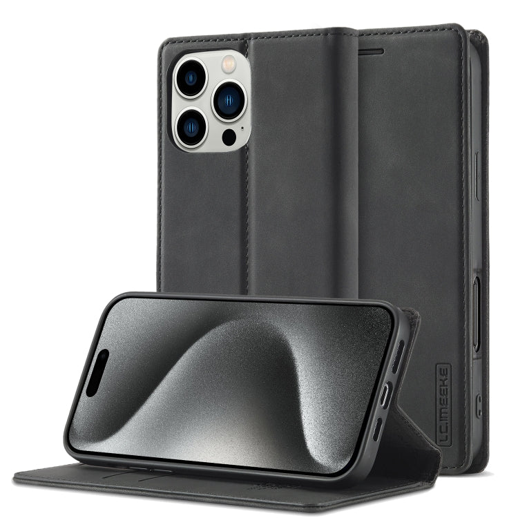 Pour iPhone 16 Pro Étui de téléphone en cuir microfibre à fort magnétisme LC.IMEEKE (noir)