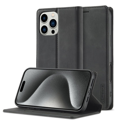 Pour iPhone 16 Pro Étui de téléphone en cuir microfibre à fort magnétisme LC.IMEEKE (noir)