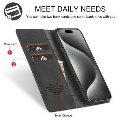 Pour iPhone 16 Pro Étui de téléphone en cuir microfibre à fort magnétisme LC.IMEEKE (noir)