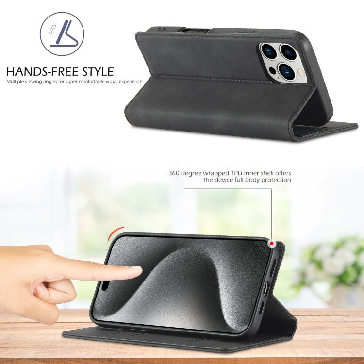 Pour iPhone 16 Pro Étui de téléphone en cuir microfibre à fort magnétisme LC.IMEEKE (noir)