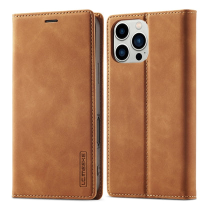 For iPhone 16 Pro LC.IMEEKE Strong Magnetism Microfiber Leather Phone Case(Brown)