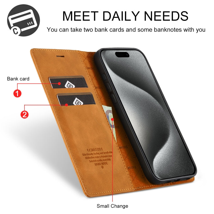 For iPhone 16 Pro LC.IMEEKE Strong Magnetism Microfiber Leather Phone Case(Brown)
