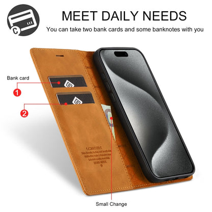 For iPhone 16 Pro LC.IMEEKE Strong Magnetism Microfiber Leather Phone Case(Brown)