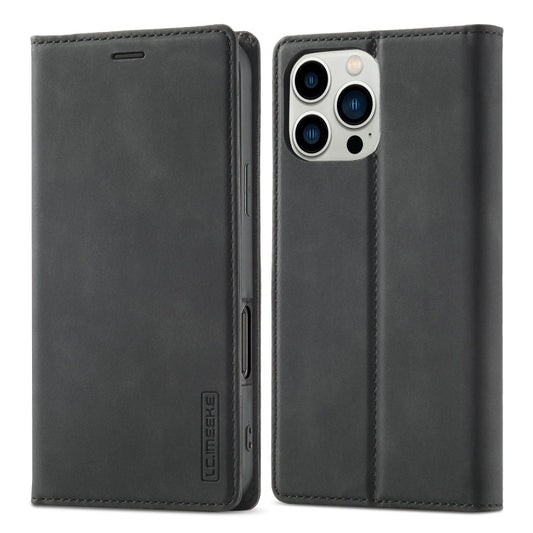 For iPhone 16 Pro Max LC.IMEEKE Strong Magnetism Microfiber Leather Phone Case(Black)